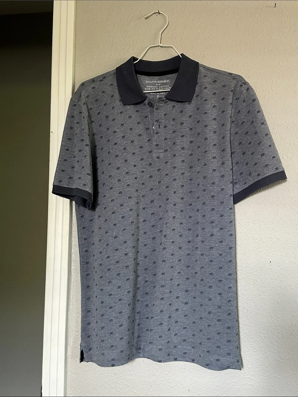 Banana Republic Men's Slim-Fit Heather Gray Polo with Navy Trim